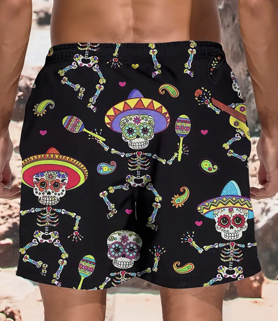 Men's Mexican skeletal black Beach Shorts  