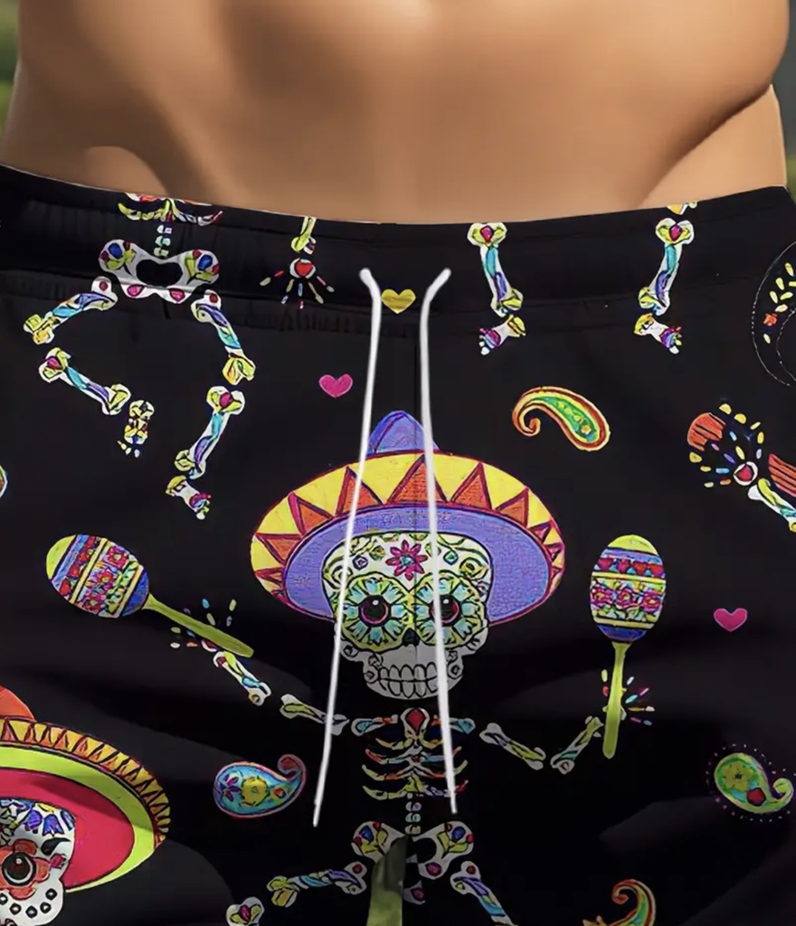 Men's Mexican skeletal black Beach Shorts  