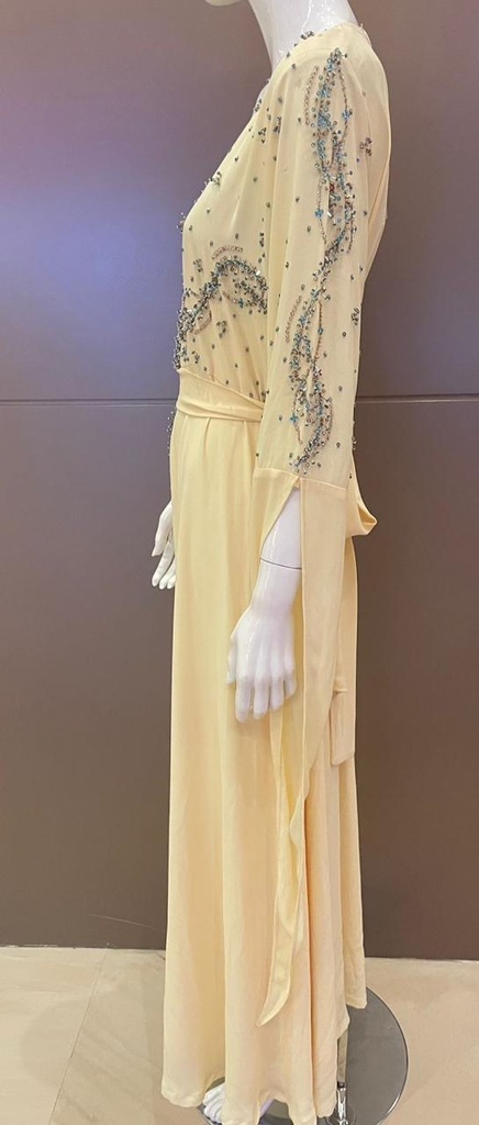 Stylish yellow chiffon long sleeve dress with lovely details