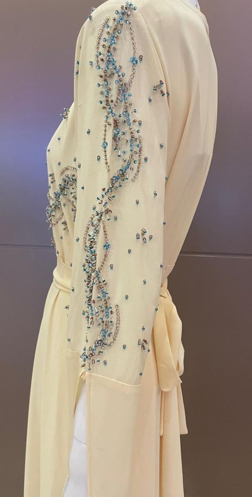 Stylish yellow chiffon long sleeve dress with lovely details