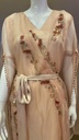 Lovely peach tulle dress with embellished flowing sleeves for a stylish look
