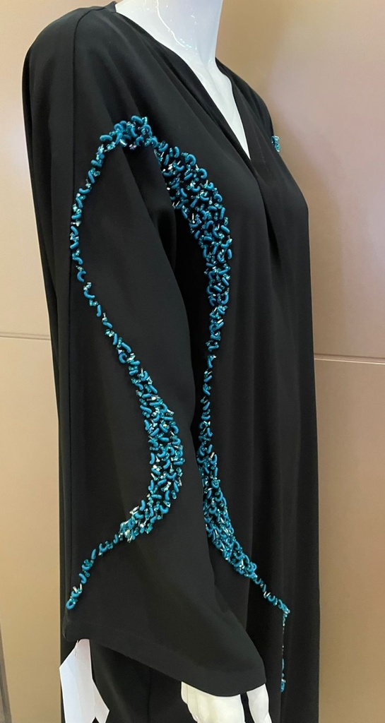 Black Abaya beautifully enhanced with elegant touches of blue
