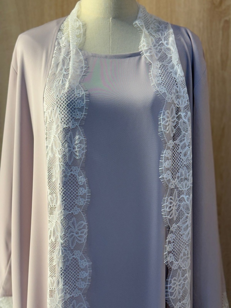 The lady lace light purple abaya