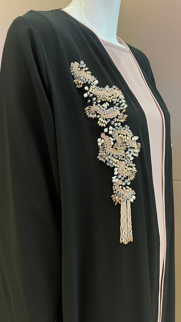 exquisitely crafted Black Embroidered abaya set 