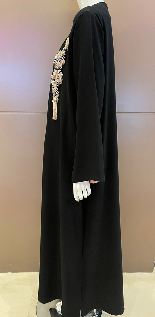 exquisitely crafted Black Embroidered abaya set 