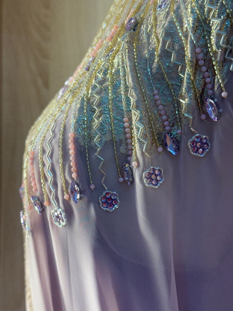 Pink Hand Beaded Lined High Neck Dress