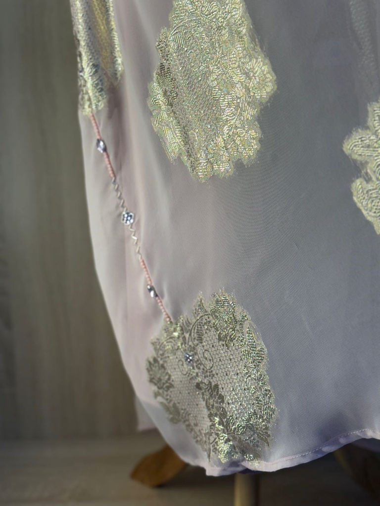 Pink Hand Beaded Lined High Neck Dress