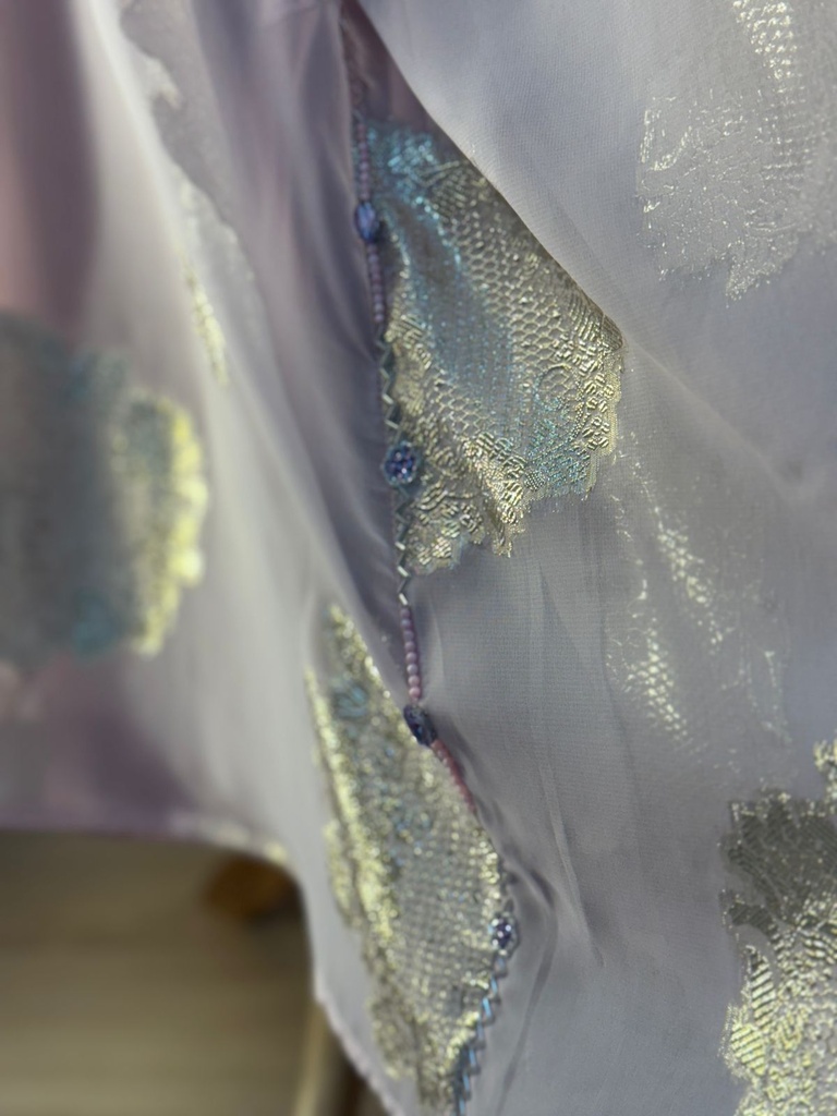 Pink Hand Beaded Lined High Neck Dress