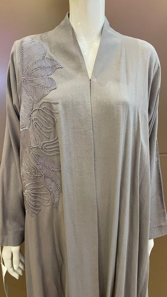 Elegant Grey Embellished Abaya with Intricate Designs