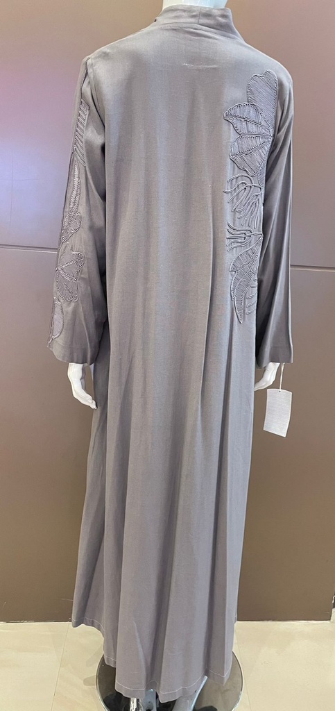 Elegant Grey Embellished Abaya with Intricate Designs