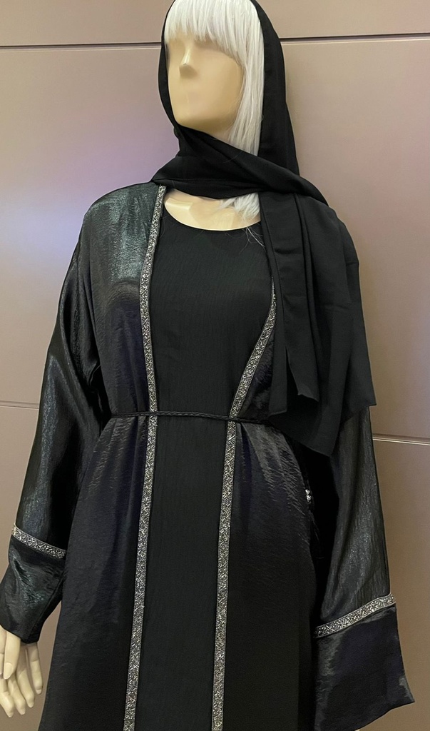 Black Shiny Abaya With Dress And Shaila