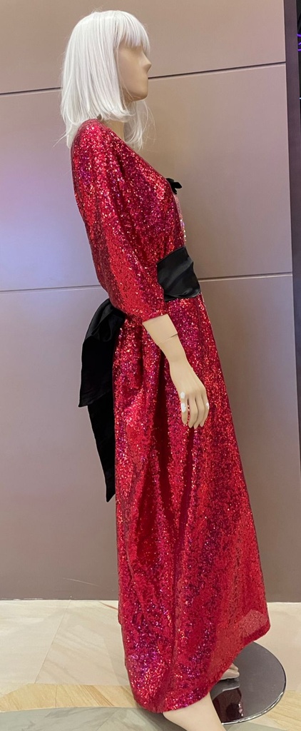Red-Pink Kaftan with Sequined Embroider