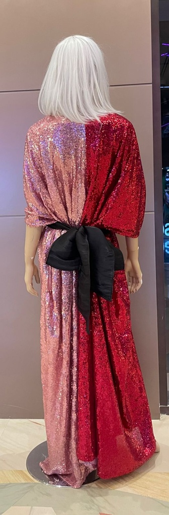 Red-Pink Kaftan with Sequined Embroider