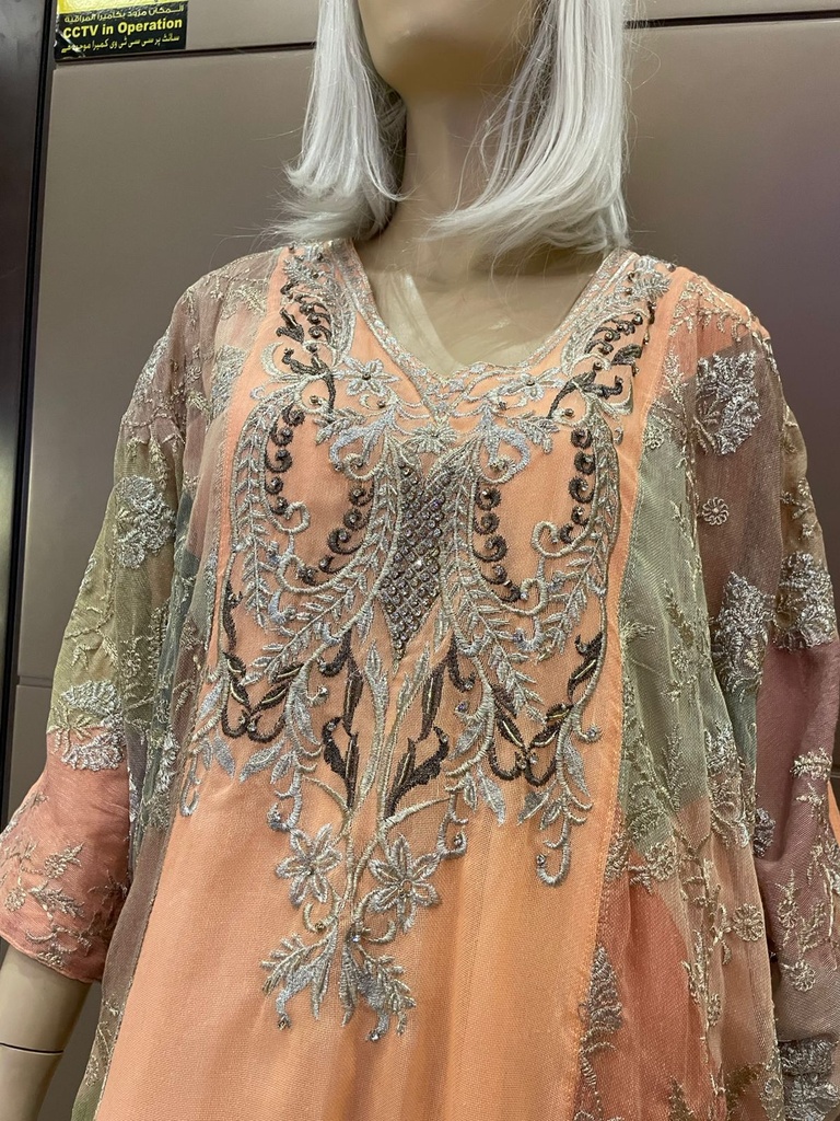 Orange Kaftan Dress With Golden Embroidery