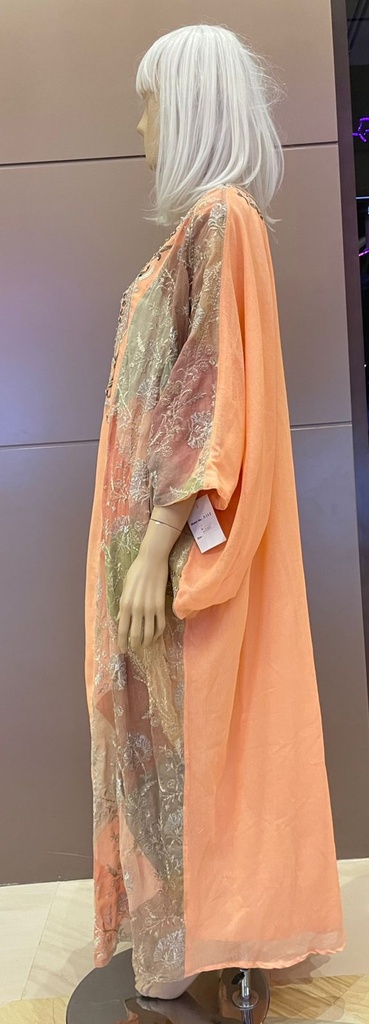 Orange Kaftan Dress With Golden Embroidery