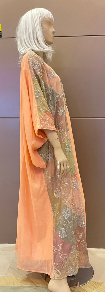 Orange Kaftan Dress With Golden Embroidery