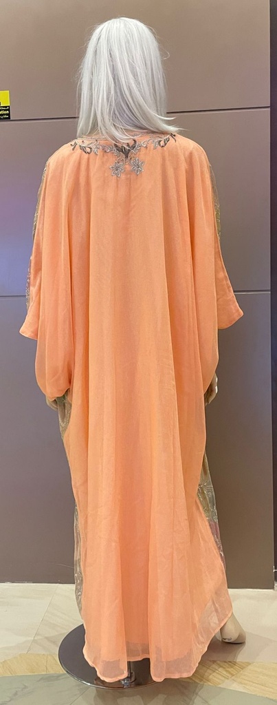 Orange Kaftan Dress With Golden Embroidery