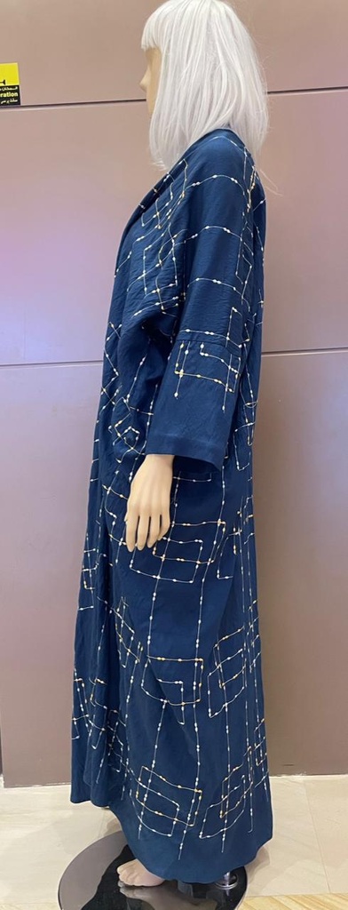 Bisht Blue Embroidered Abaya With Dress 