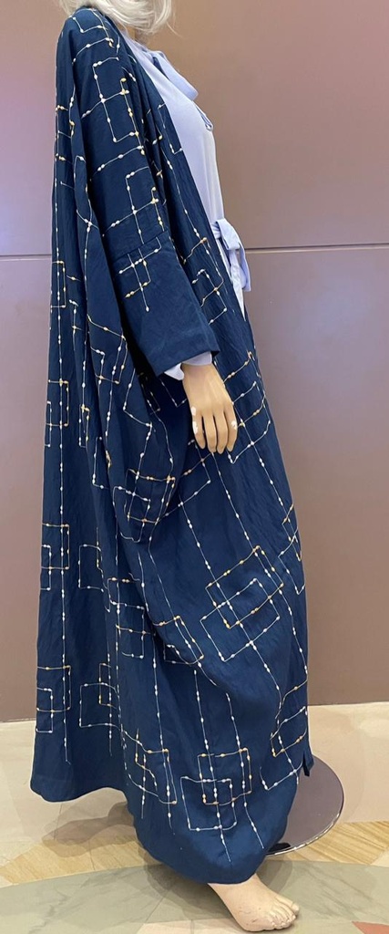 Bisht Blue Embroidered Abaya With Dress 