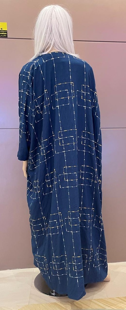 Bisht Blue Embroidered Abaya With Dress 