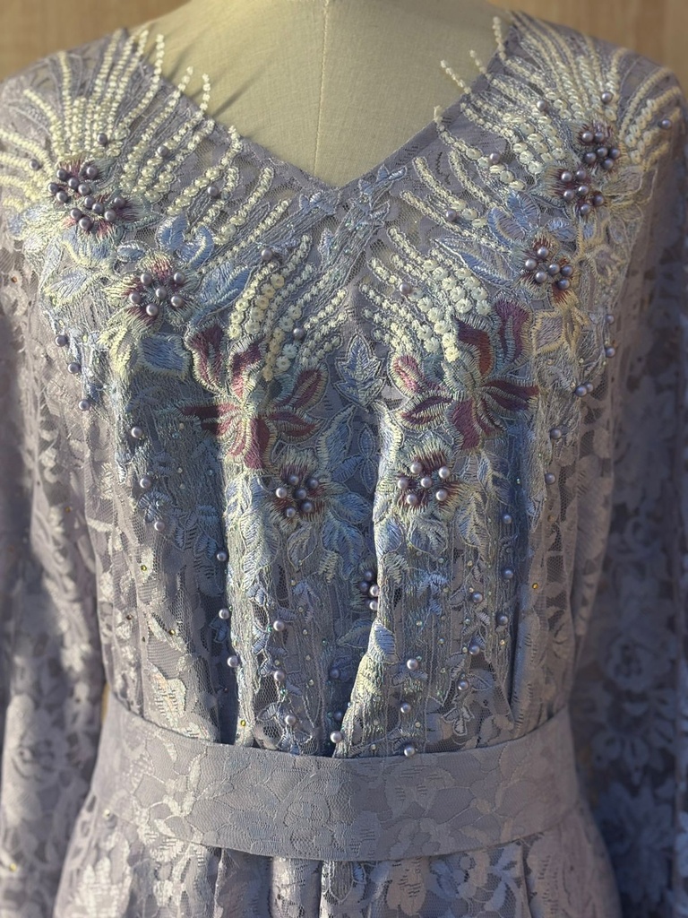 Elegant  grey dress embellished with beads  