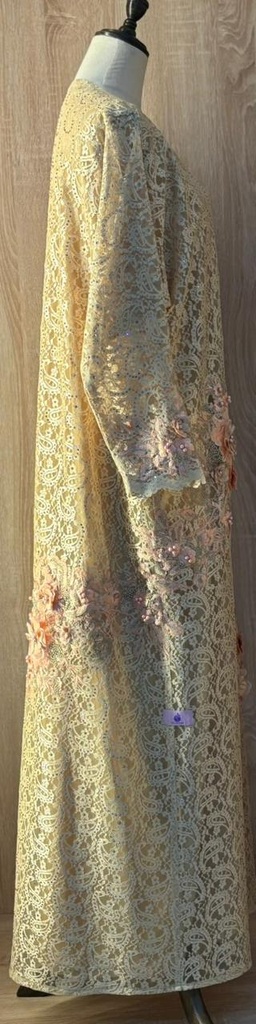 Golden Floral Lace Abaya With Dress And Sheila