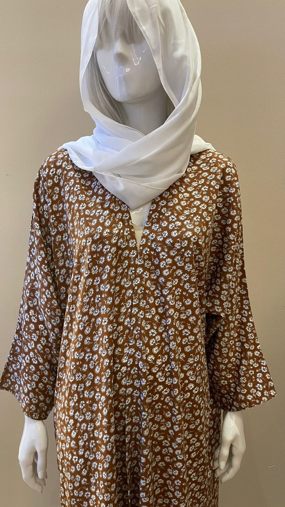 Elegant Floral Design in White and Brown ABAYA  
