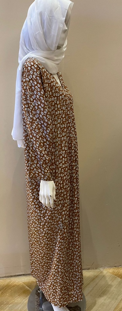 Elegant Floral Design in White and Brown ABAYA  