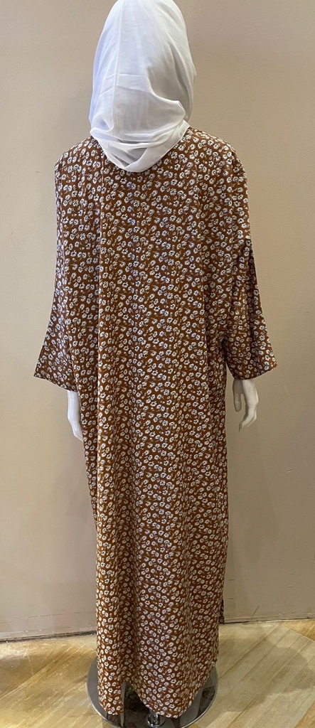 Elegant Floral Design in White and Brown ABAYA  