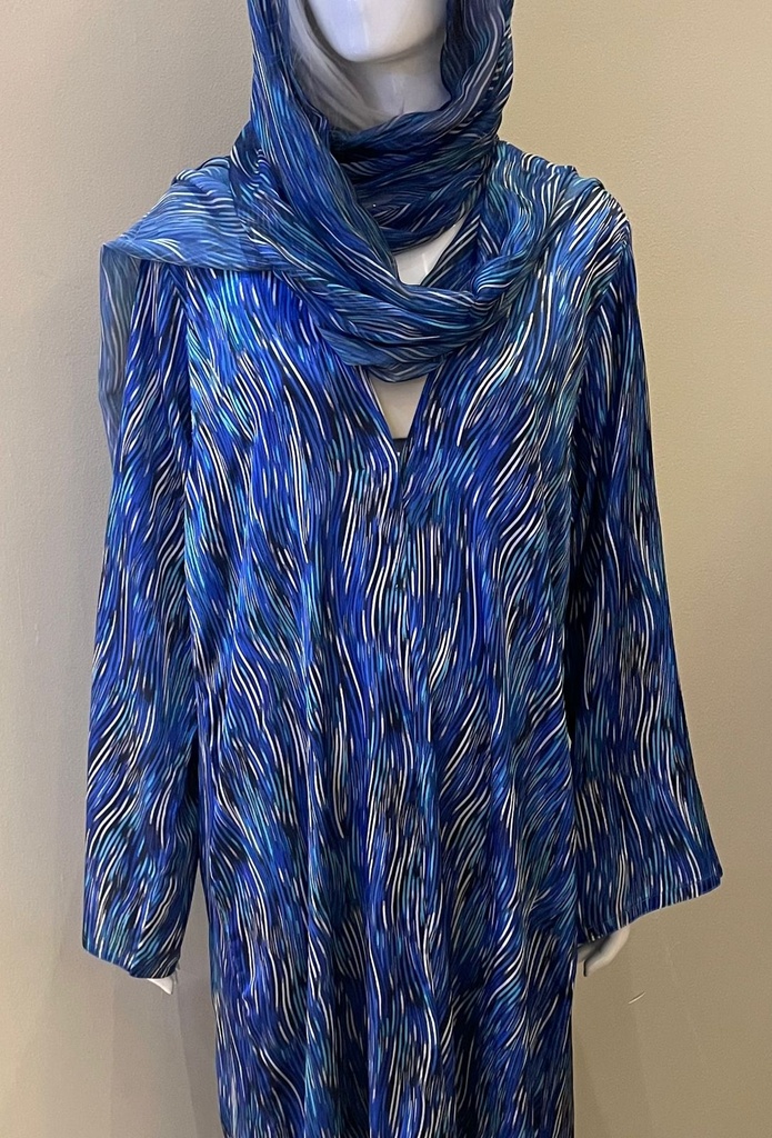 Elegant Blue Abstract Print Abaya
