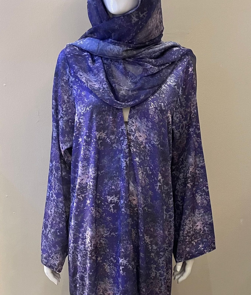 Chic Purple Abaya with an Artistic Marble Pattern