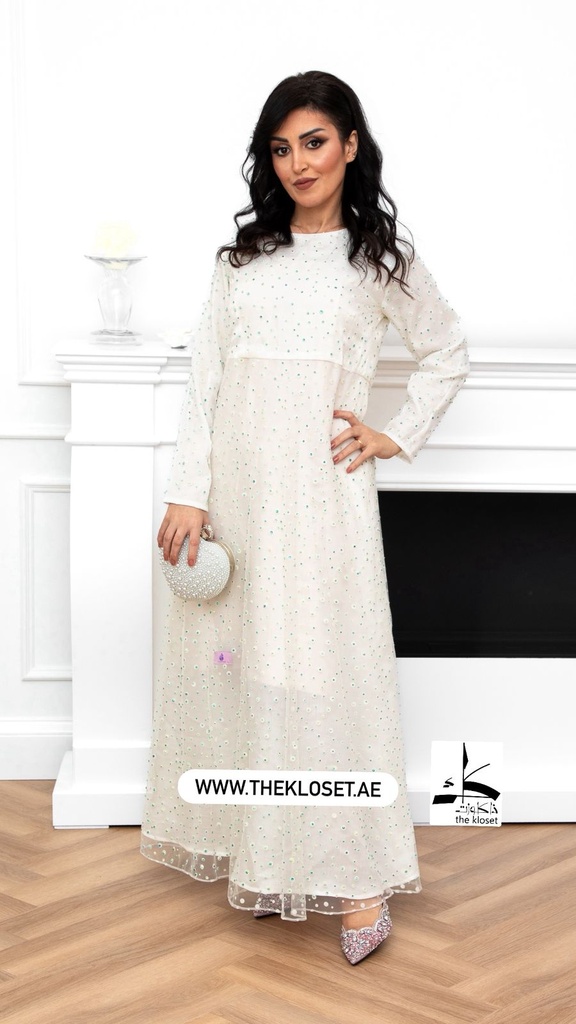 Elegant White Dress Embellished With Beaded Details Design 