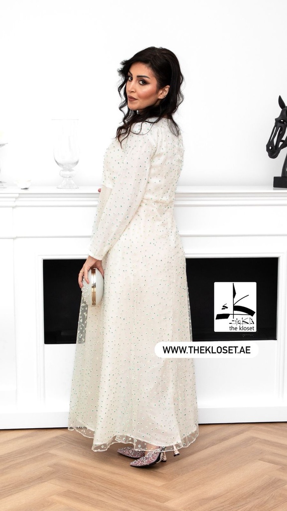 Elegant White Dress Embellished With Beaded Details Design 