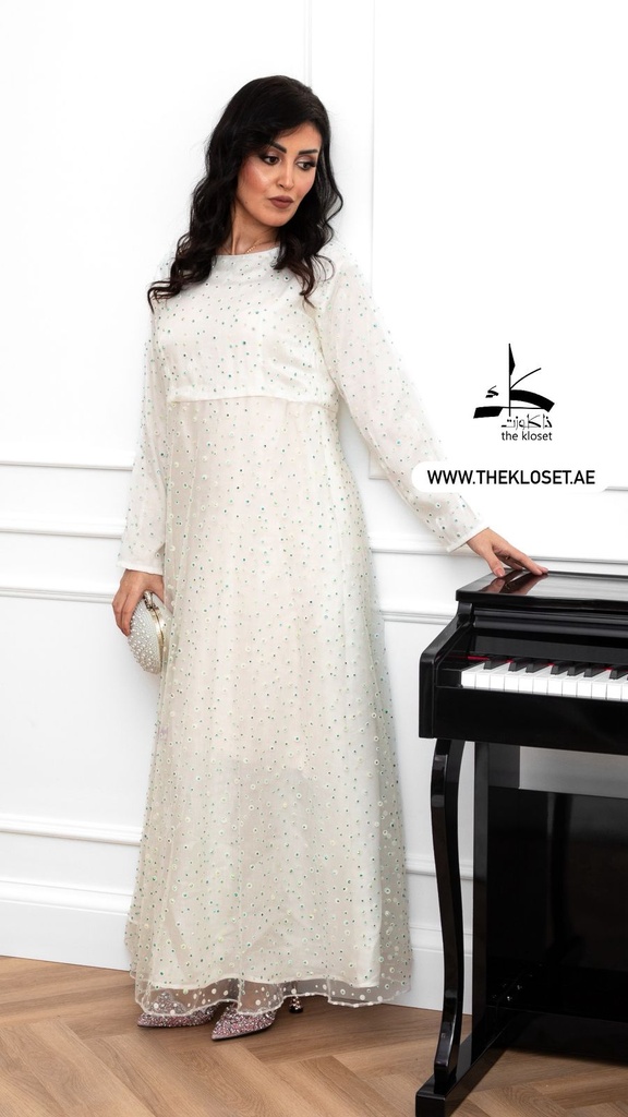 Elegant White Dress Embellished With Beaded Details Design 