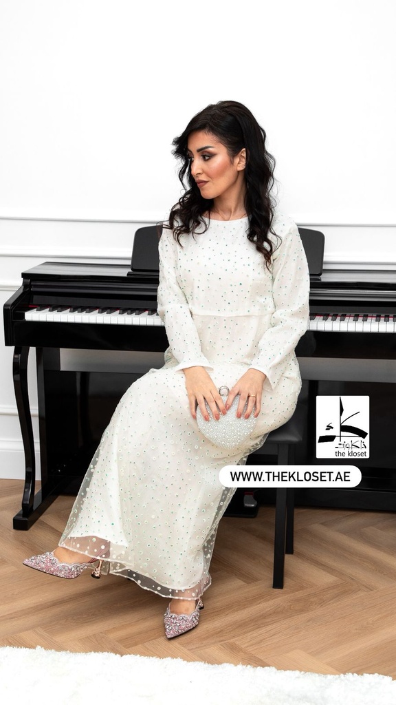 Elegant White Dress Embellished With Beaded Details Design 