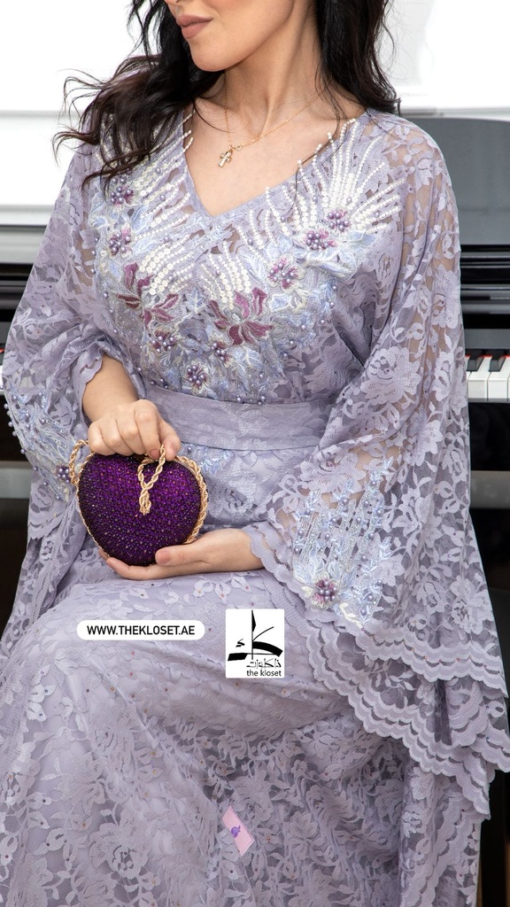 Elegant  grey dress embellished with beads  