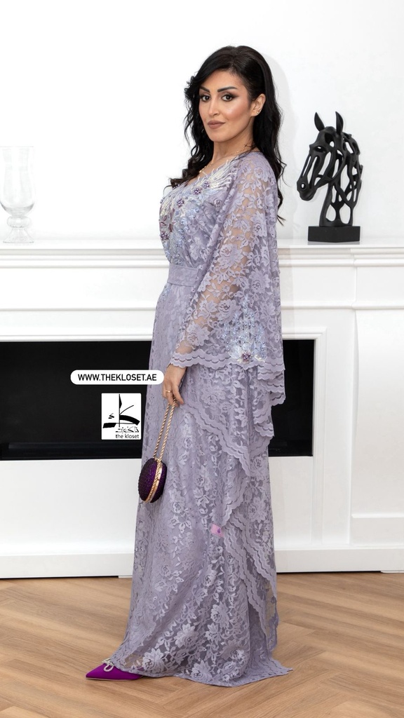Elegant  grey dress embellished with beads  
