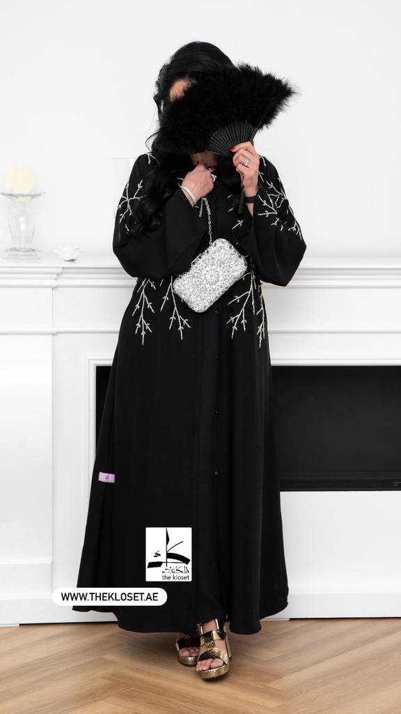 Sliver branches hand beaded black abaya