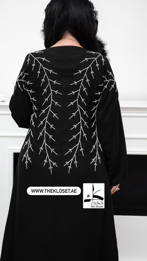 Sliver branches hand beaded black abaya