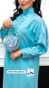 Elegant Sky Blue Satin Dress with Circular Embellishments