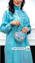 Elegant Sky Blue Satin Dress with Circular Embellishments