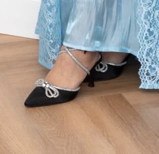 Rhinestone bow ankle straps high heels 