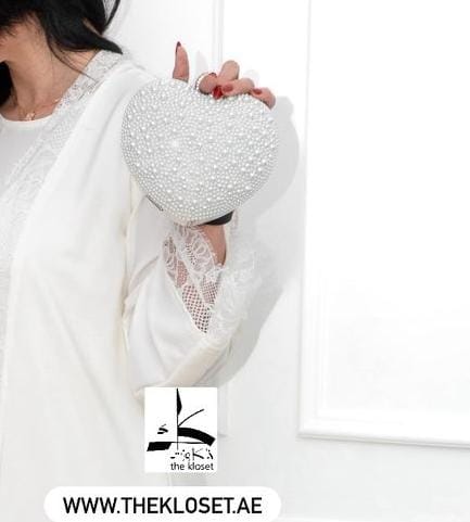 Glamour white pearly heart shape chain clutch  