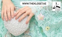 Glamour white pearly heart shape chain clutch  
