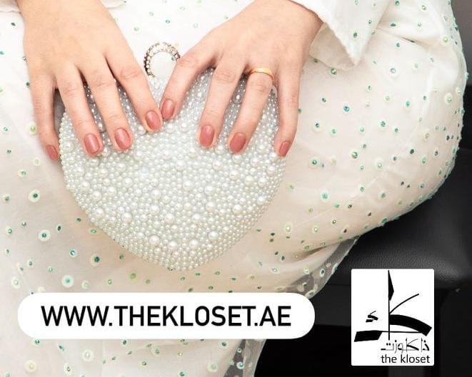 Glamour white pearly heart shape chain clutch  