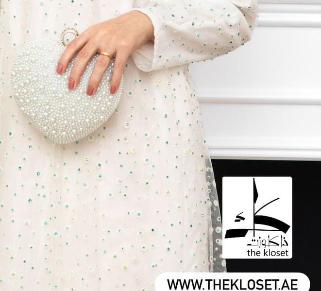 Glamour white pearly heart shape chain clutch  
