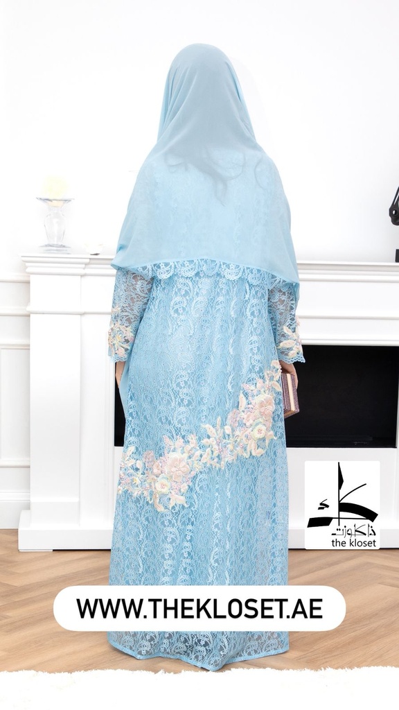 Elegant Lace Abaya, Dress And Shaila Set 