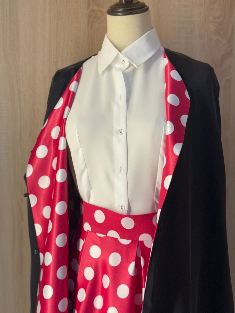 Classic white shirt and a white big polka dot skirt & abaya set
