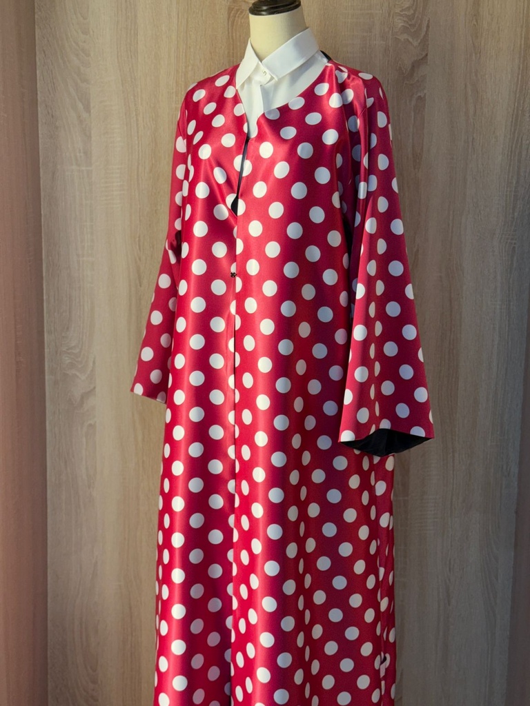 Classic white shirt and a white big polka dot skirt & abaya set