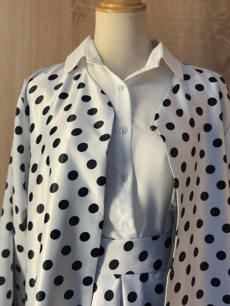 Classic white shirt and a black Small polka dot skirt & abaya set  